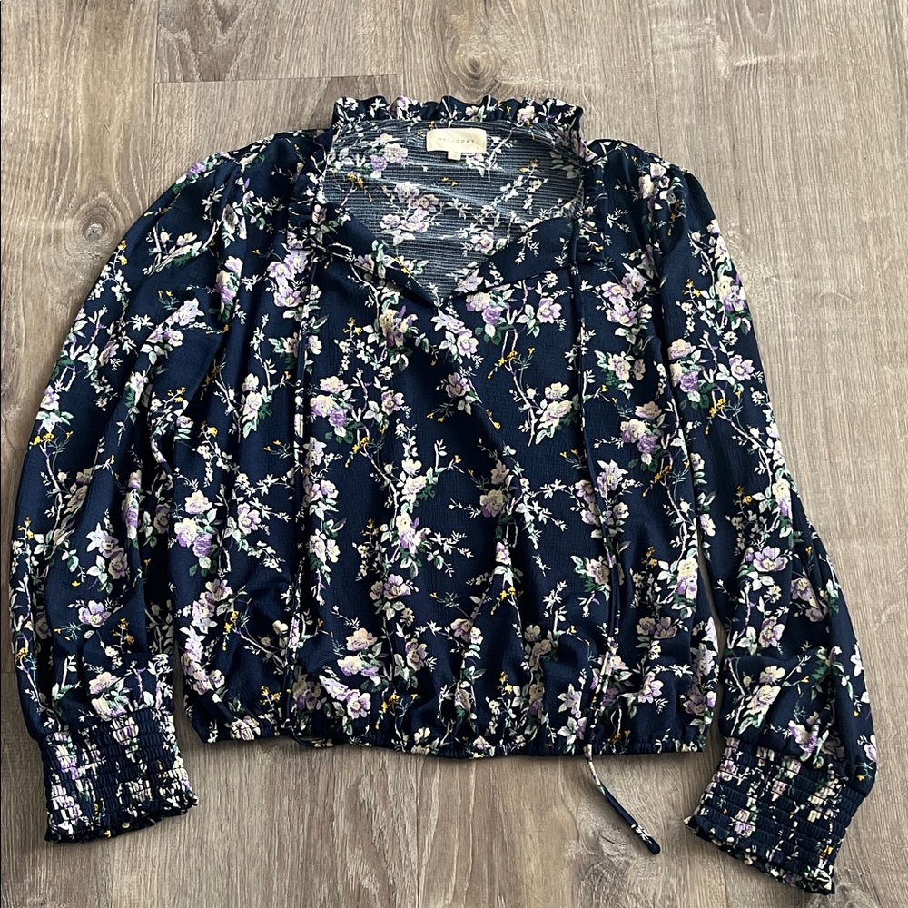 MELLODAY Navy Floral Blouse